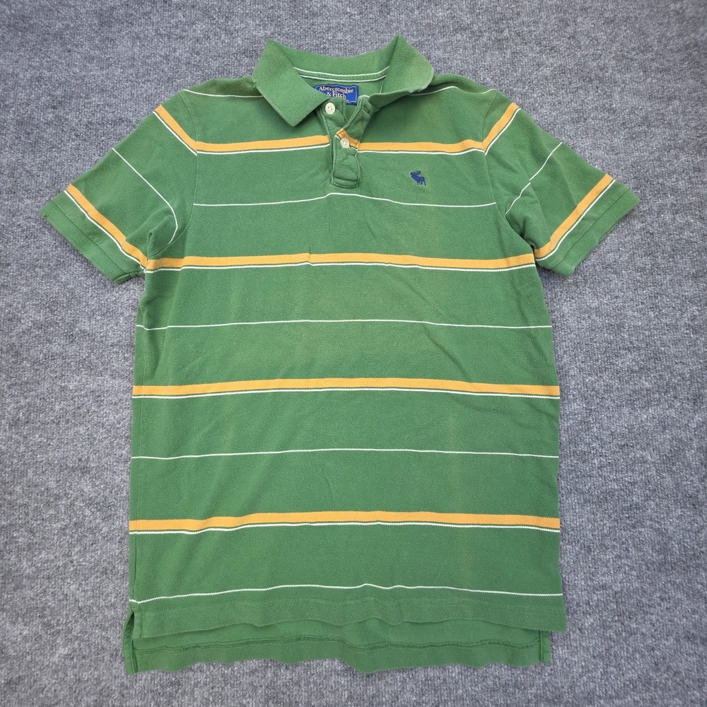 Vintage Abercrombie Fitch Polo Shirt Men's XL Green Yellow Striped Muscle Y2K